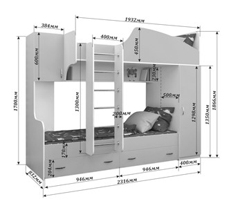 Двухэтажная детская кровать Юниор-2, каркас Белое дерево, фасад Лайм в Тольятти - предосмотр 1