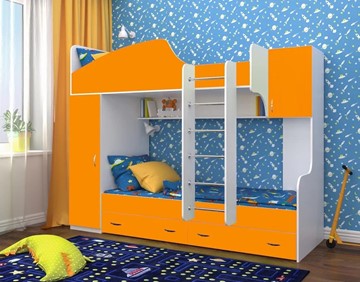 Детская кровать-шкаф Юниор-2, каркас Белое дерево, фасад Оранжевый в Самаре