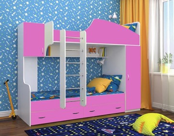 Детская кровать-шкаф Юниор-2, каркас Белое дерево, фасад Розовый в Самаре