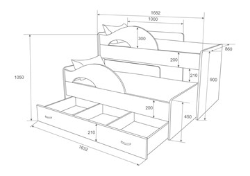 Двухэтажная кровать Радуга 1.6 с ящиком, корпус Шимо светлый, фасад Шимо темный в Самаре - предосмотр 1