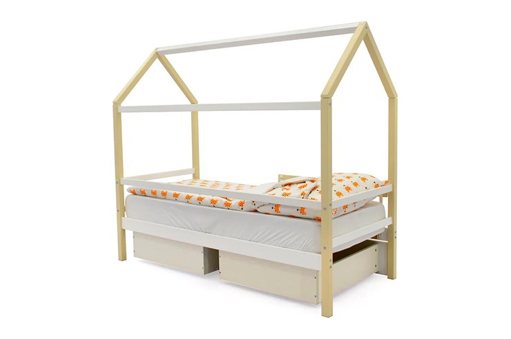 Кровать-домик в детскую Svogen бежево-белый в Тольятти - изображение 4