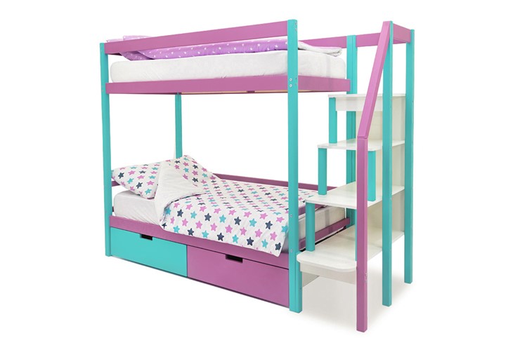 Детская двухэтажная кровать Svogen мятный-лаванда в Самаре - изображение 4