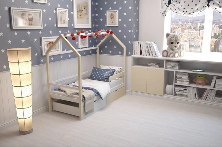 Кровать-домик в детскую Svogen бежево-белый в Тольятти - изображение 6