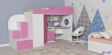 Детская кровать-чердак Кадет-1, корпус Белое дерево, фасад Розовый в Сызрани