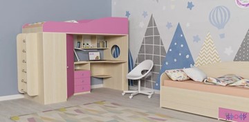 Детская кровать-чердак Кадет-1 с металлической лестницей, корпус Дуб, фасад Розовый в Самаре - предосмотр