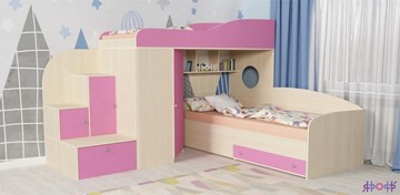 Детская кровать-чердак Кадет-2, корпус Дуб, фасад Розовый в Самаре
