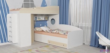 Детская кровать-шкаф Кадет-2 с металлической лестницей, корпус Белое дерево, фасад Дуб в Тольятти