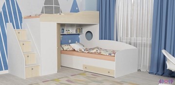 Детская кровать-шкаф Кадет-2 с универсальной лестницей, корпус Белое дерево, фасад Дуб в Тольятти