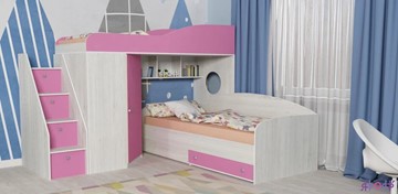 Детская кровать-шкаф Кадет-2 с универсальной лестницей, корпус Винтерберг, фасад Розовый в Тольятти