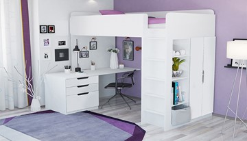 Кровать 2-х ярусная с письменным столом и шкафом POLINI Kids Simple Белый в Сызрани - предосмотр 1