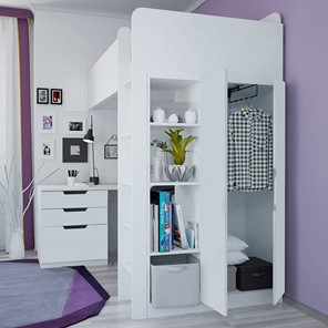 Кровать 2-х ярусная с письменным столом и шкафом POLINI Kids Simple Белый в Тольятти - предосмотр 3