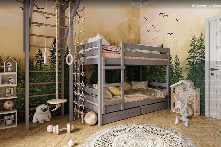 Кровать детская Джуниор двухъярусная с ящиками (Антрацит) в Самаре - изображение 1