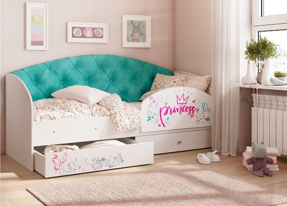 Детская кровать односпальная Эльза с бортиком, Бирюза (латы) в Самаре - изображение