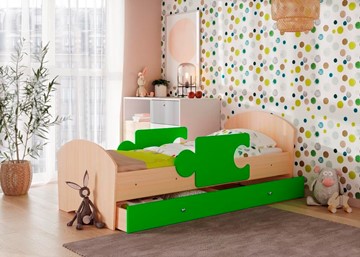 Кровать детская с ящиком и бортиками Мозайка, корпус Млечный дуб/фасад Лайм (ламели) в Тольятти