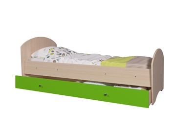 Детская кровать с ящиком Мозайка без бортиков, корпус Млечный дуб/фасад Лайм (щиты) в Тольятти