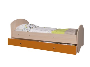Детская кровать с ящиком Мозайка без бортиков, корпус Млечный дуб/фасад Оранжевый (ламели) в Тольятти