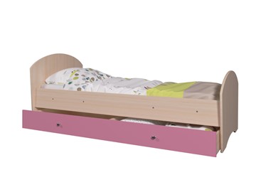 Детская кровать с ящиком Мозайка без бортиков, корпус Млечный дуб/фасад Розовый (щиты) в Тольятти