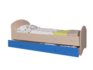 Кровать детская с ящиком Мозайка без бортиков, корпус Млечный дуб/фасад Синий (ламели) в Тольятти