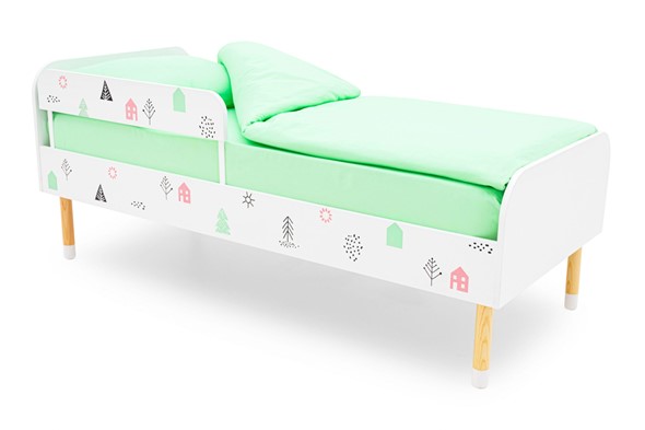 Кровать в детскую Stumpa Классика "Домики розовый, бирюзовый" в Тольятти - изображение