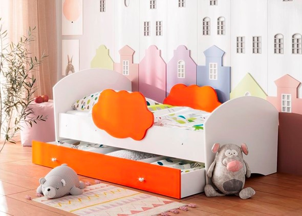 Кровать детская Тучка с ящиком, корпус Белый, фасад Оранжевый в Тольятти - изображение