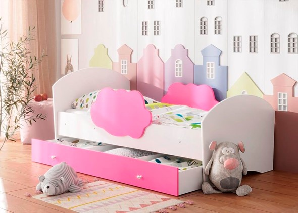 Детская кровать Тучка с ящиком, корпус Белый, фасад Розовый в Тольятти - изображение