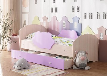 Детская кровать с бортиками Тучка с ящиком, корпус Дуб млечный, фасад Ирис в Тольятти