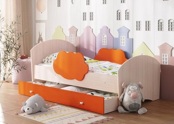 Кровать детская Тучка с ящиком, корпус Дуб млечный, фасад Оранжевый в Сызрани