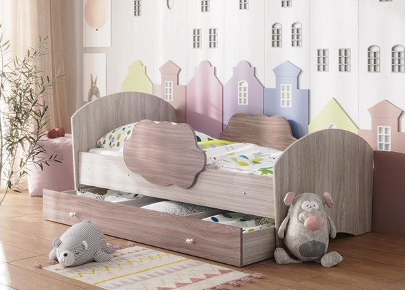 Детская кровать Тучка с ящиком, корпус Ясень Шимо светлый, фасад Ясень Шимо темный в Сызрани - изображение