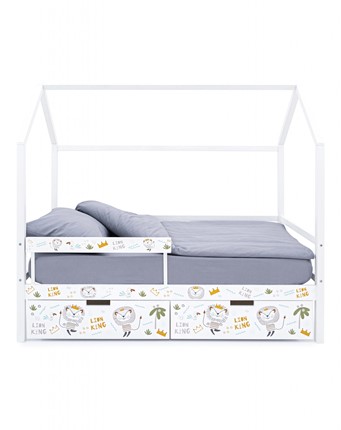 Кровать-домик детская Svogen белый/львята (2 ящика + бортик) в Самаре - изображение
