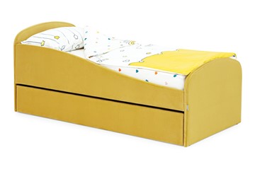 Мягкая кровать с ящиком Letmo горчичный (велюр) в Тольятти