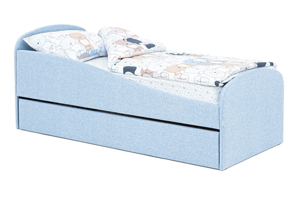 Мягкая кровать с ящиком Letmo небесный (рогожка) в Тольятти - изображение