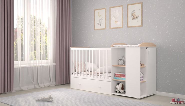 Детская кровать с комодом POLINI Kids Ameli 800 Белый / Дуб пастельный, серия AMELI в Самаре - изображение 2