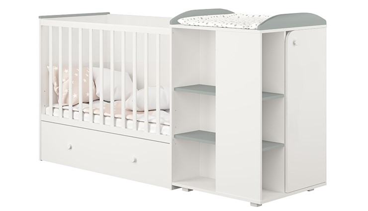 Детская кровать с комодом POLINI Kids Ameli 800 Белый / Серый, серия AMELI в Самаре - изображение 1