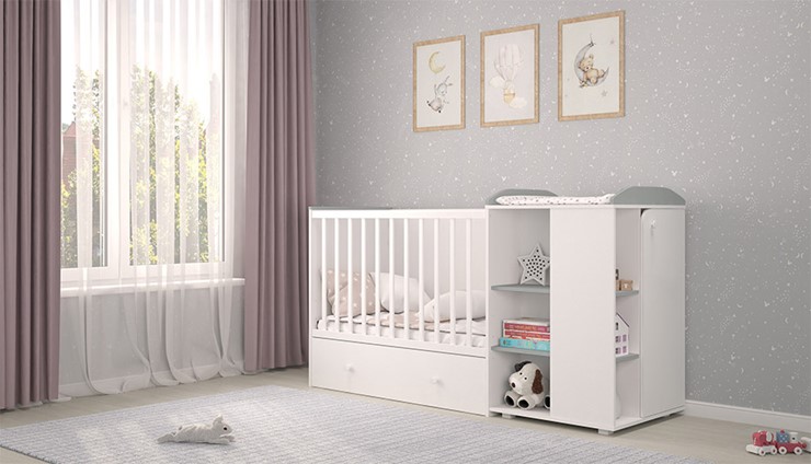 Детская кровать с комодом POLINI Kids Ameli 800 Белый / Серый, серия AMELI в Сызрани - изображение 2