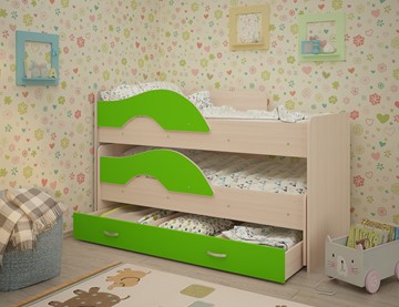 Двухэтажная детская кровать Радуга 1.6 с ящиком, корпус Млечный дуб, фасад Салатовый в Тольятти - предосмотр