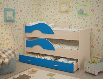 Детская 2-х ярусная кровать Радуга 1.6 с ящиком, корпус Млечный дуб, фасад Синий в Тольятти