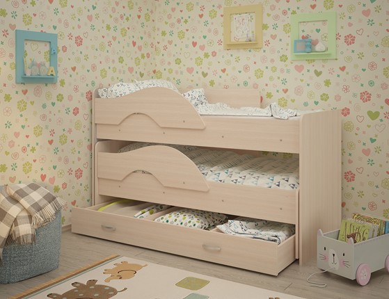 Детская двухъярусная кровать Радуга 1.6 с ящиком, цвет Млечный дуб в Самаре - изображение