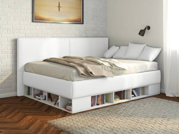 Подростковая кровать Lancaster 1, 120х200, ЛДСП белая, экокожа белая в Тольятти - изображение