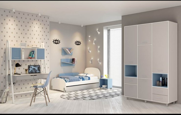 Подростковая мебель POLINI Kids Mirum №1 Белый / Серый / Голубой в Самаре - изображение