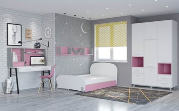 Подростковая мебель POLINI Kids Mirum №4 Белый / Серый / Розовый в Сызрани