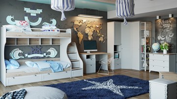 Детская спальня Ривьера №2 (Дуб Бонифацио/Белый) в Тольятти