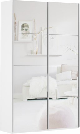 Шкаф двухдверный Прайм (Зеркало/Зеркало) 1200x570x2300, белый снег в Самаре - изображение
