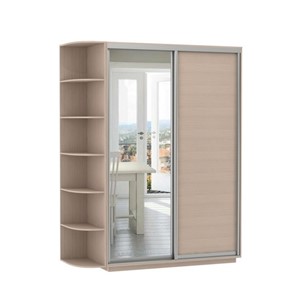 Шкаф 2-х дверный Хит (ДСП/Зеркало) со стеллажом, 1500x600x2200, дуб молочный в Тольятти