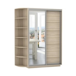 Шкаф 2-х дверный Экспресс (ДСП/Зеркало), со стеллажом 1700х600х2400, шимо светлый в Тольятти