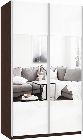 Шкаф 2-х створчатый Прайм (Зеркало/Белое стекло) 1200x570x2300, венге в Тольятти - изображение 2