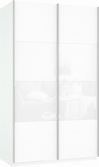 Шкаф 2-створчатый Прайм (ДСП/Белое стекло) 1600x570x2300, белый снег в Тольятти - изображение 2