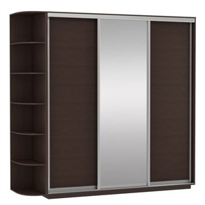 Шкаф 3-дверный Экспресс (ДСП/Зеркало/ДСП) со стеллажом, 2400х600х2200, венге в Тольятти