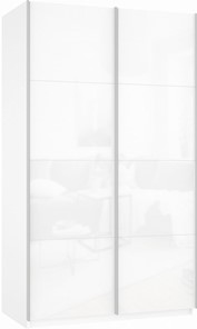 Шкаф Прайм (Белое стекло/Белое стекло) 1400x570x2300, белый снег в Сызрани