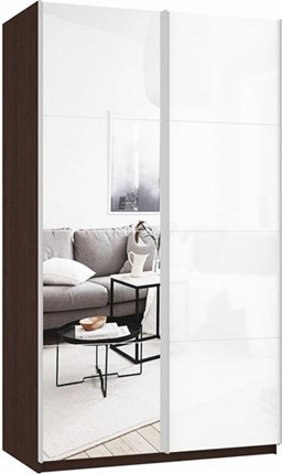 Шкаф Прайм (Зеркало/Белое стекло) 1400x570x2300, венге в Самаре - изображение