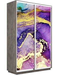 Шкаф 2-х створчатый Экспресс 1600x600x2400, Абстракция фиолетово-золотая/бетон в Тольятти